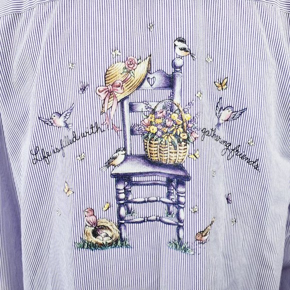 PTNY L Purple Striped Flower Garden Button Blouse - Picture 6 of 11